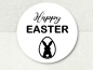 Mobile Preview: Sticker Aufkleber Happy EASTER, Ostern Hase, schwarz weiß, rund 5cm